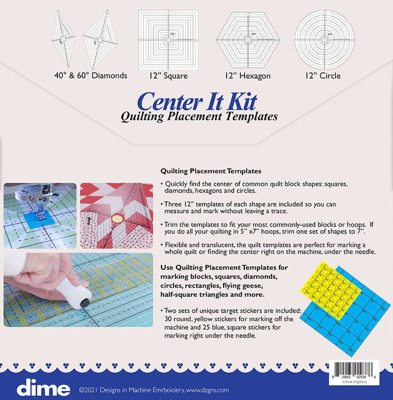 Dime PTQT015 Center It! Kit - Quilting Templates 15pk
